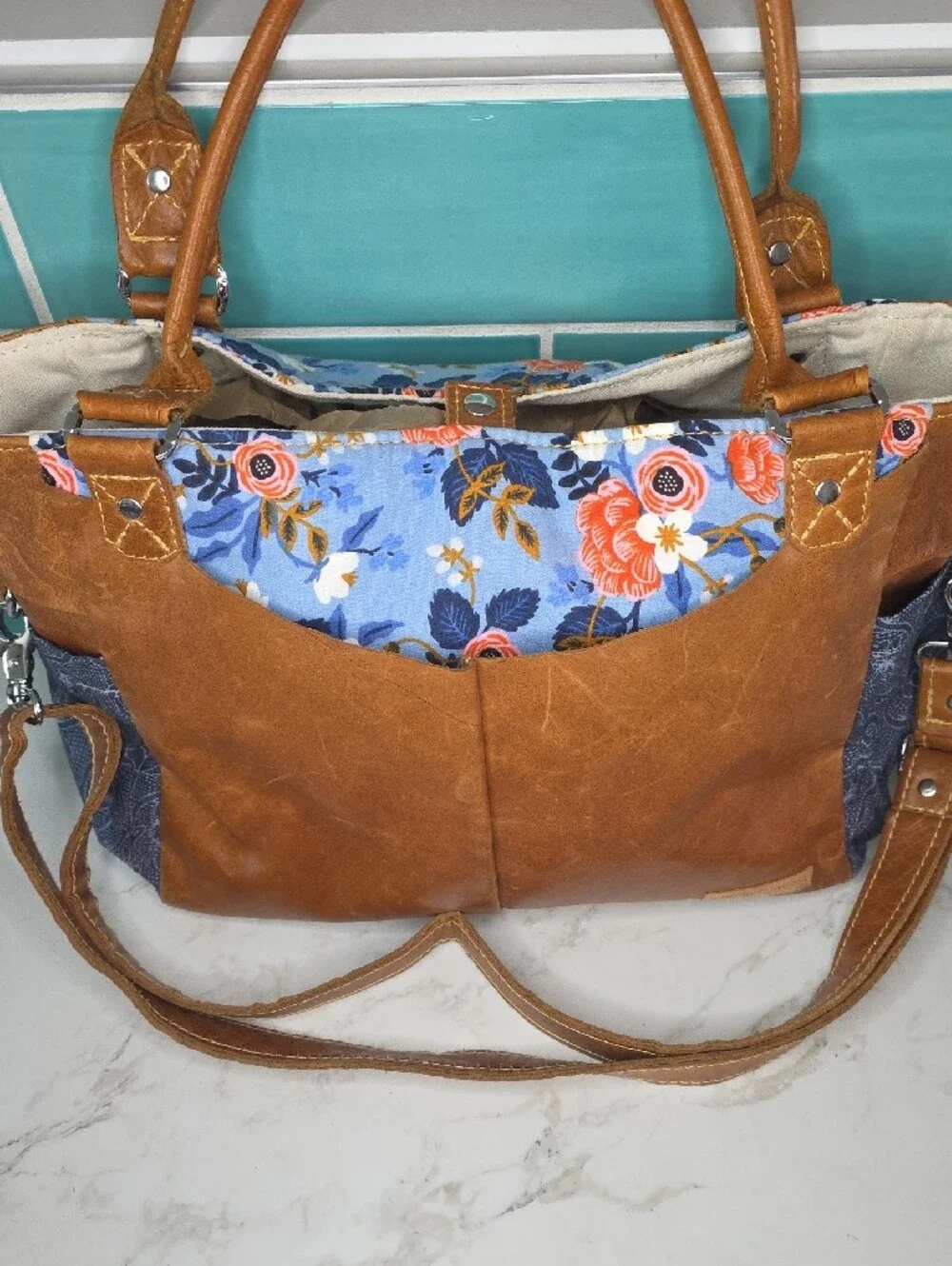 Shoulder/Crossbody Bag with Floral Accent